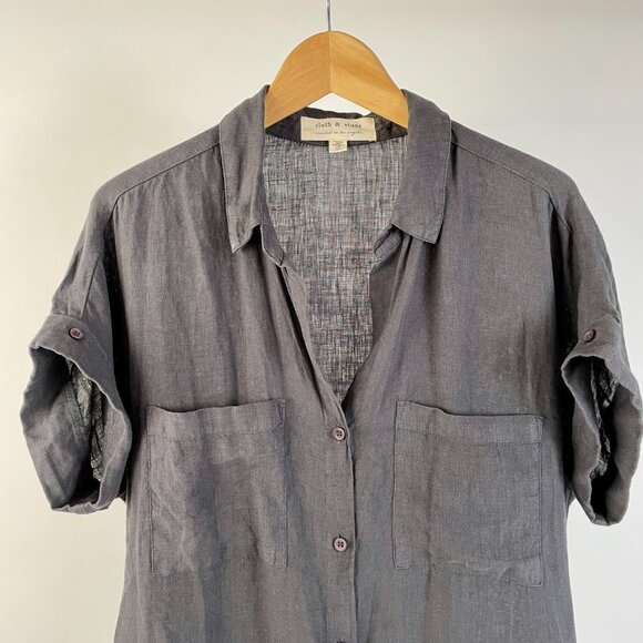 Cloth & Stone 100% Linen Short Sleeve Button Up Shirt, Stone Grey, Size M - Picture 3 of 8